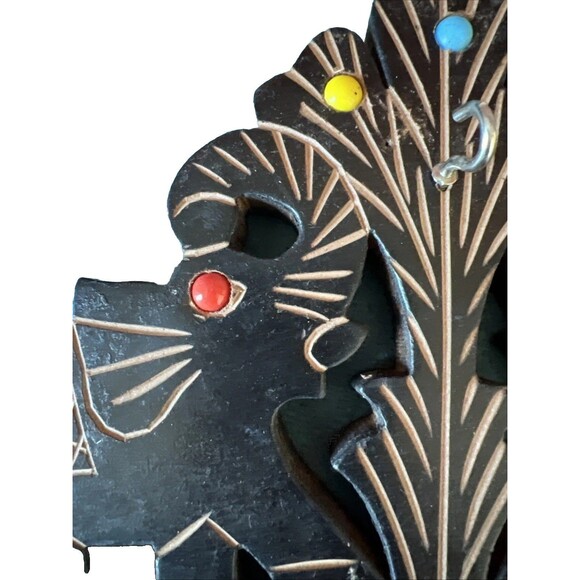 Handcrafted Wooden Key Chains Hanger Elephants 6 Metal Hooks Brown Black Color - Picture 8 of 9
